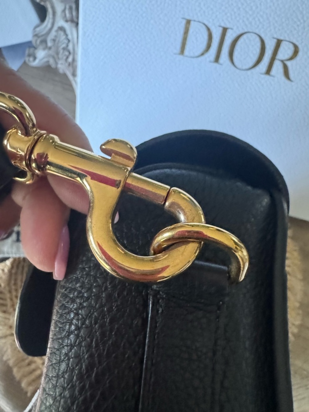 DIOR Large Bobby Black Bag Pebbled Leather with Logo Canvas Adjustable Strap - Picture 5 of 14